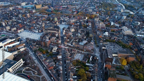 Aerial view around the old town of the city Charleroi in Belgium on a sunny day in autumn. photo