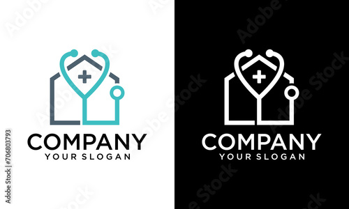 Creative health home logo design inspiration, doctor's house. Illustration sign Logo for doctor home with stethoscope sign modern template