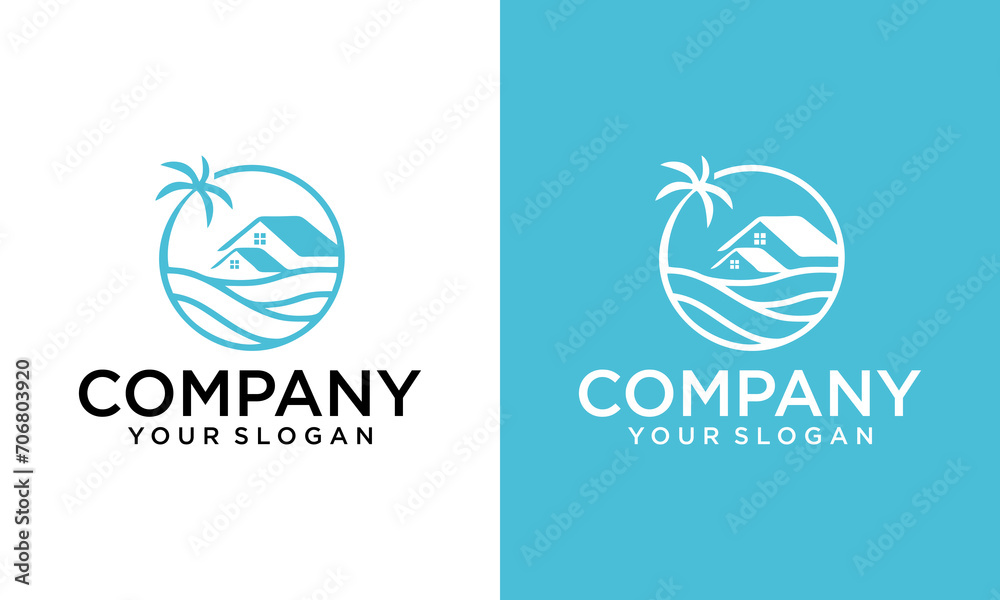 Creative house with palm tree logo vector, tropical beach home or hotel icon design illustration. Palm and House Logo - Home and Tree Icon - Real Estate Vector Illustration Creative house with palm tree logo vector, tropical beach home or hotel icon design illustration. Palm and House Logo - Home and Tree Icon - Real Estate Vector Illustration