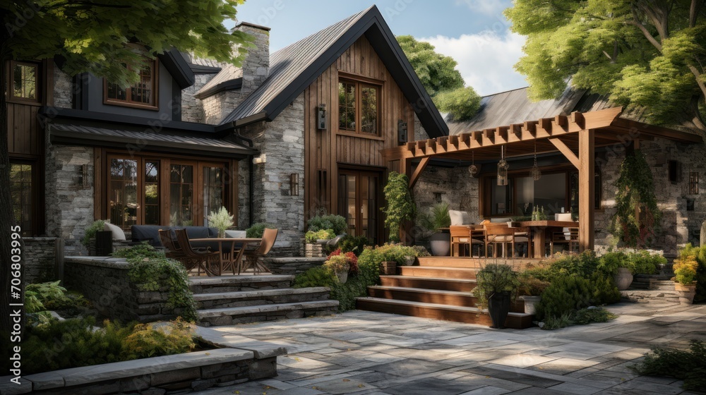 Beautiful modern front entrance and stone walls Beautiful modern front entrance and stone walls
