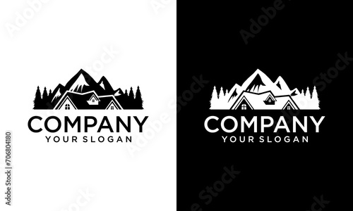 Ilustration vector graphic of Mountain house and pine tree concept Logo Design Template