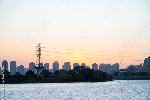 Taipei city with riverside of Taiwan at sunset