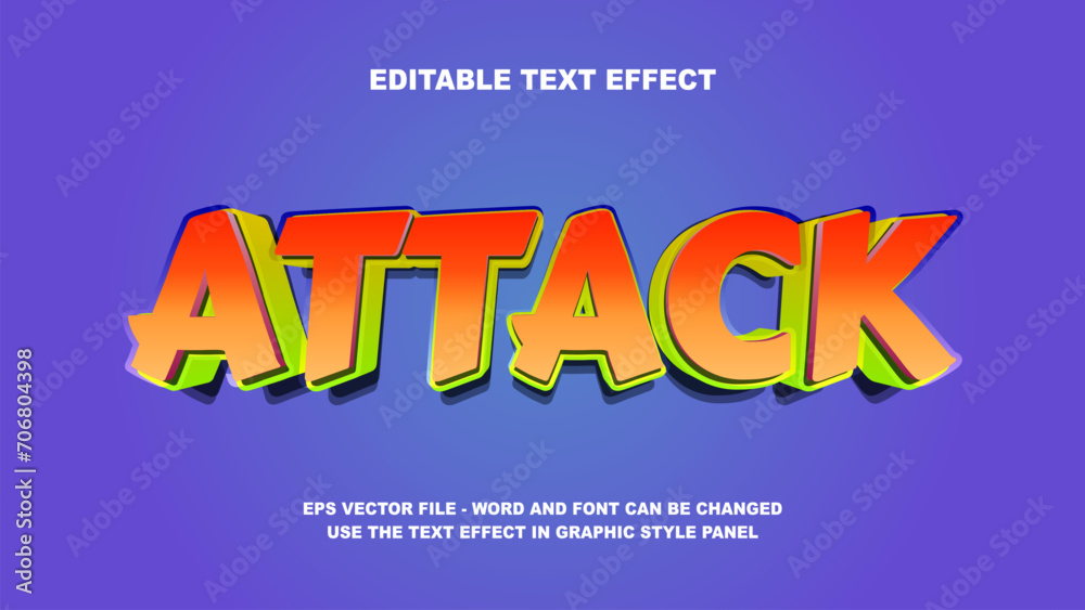 Editable Text Effect Attack 3D Vector Template