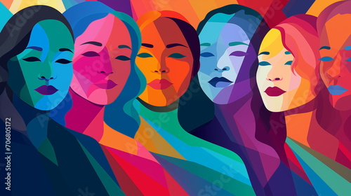 Illustration of different ethnicity women. Multi ethnic beauty and friendship. Portrait of diverse group of natural beautiful women