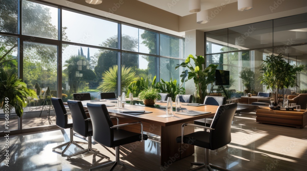 interior of meeting room in modern office green and good lighting