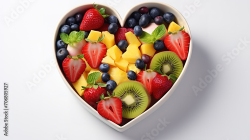 Vigorous Bowl with yummy fruit salad isolated on white