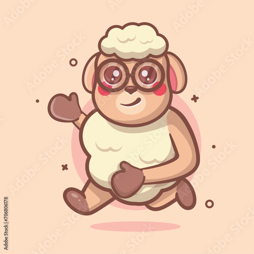 cheerful sheep animal character mascot running isolated cartoon in flat style design