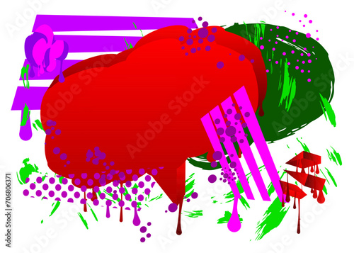 Purple  red  green graffiti speech bubble. Abstract modern Messaging sign street art decoration  Discussion icon performed in urban painting style.