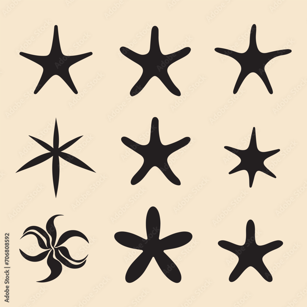 starfish set black silhouette Clip vector art