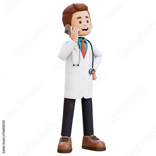 3D Doctor Character Talking on phone call. Suitable for Medical content