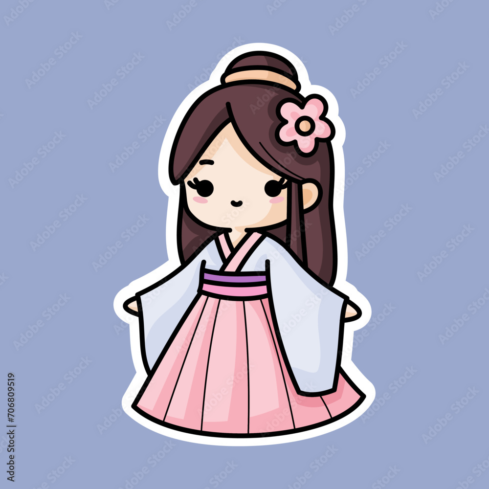 Sticker of a woman wearing a kimono Sticker of a woman wearing a kimono