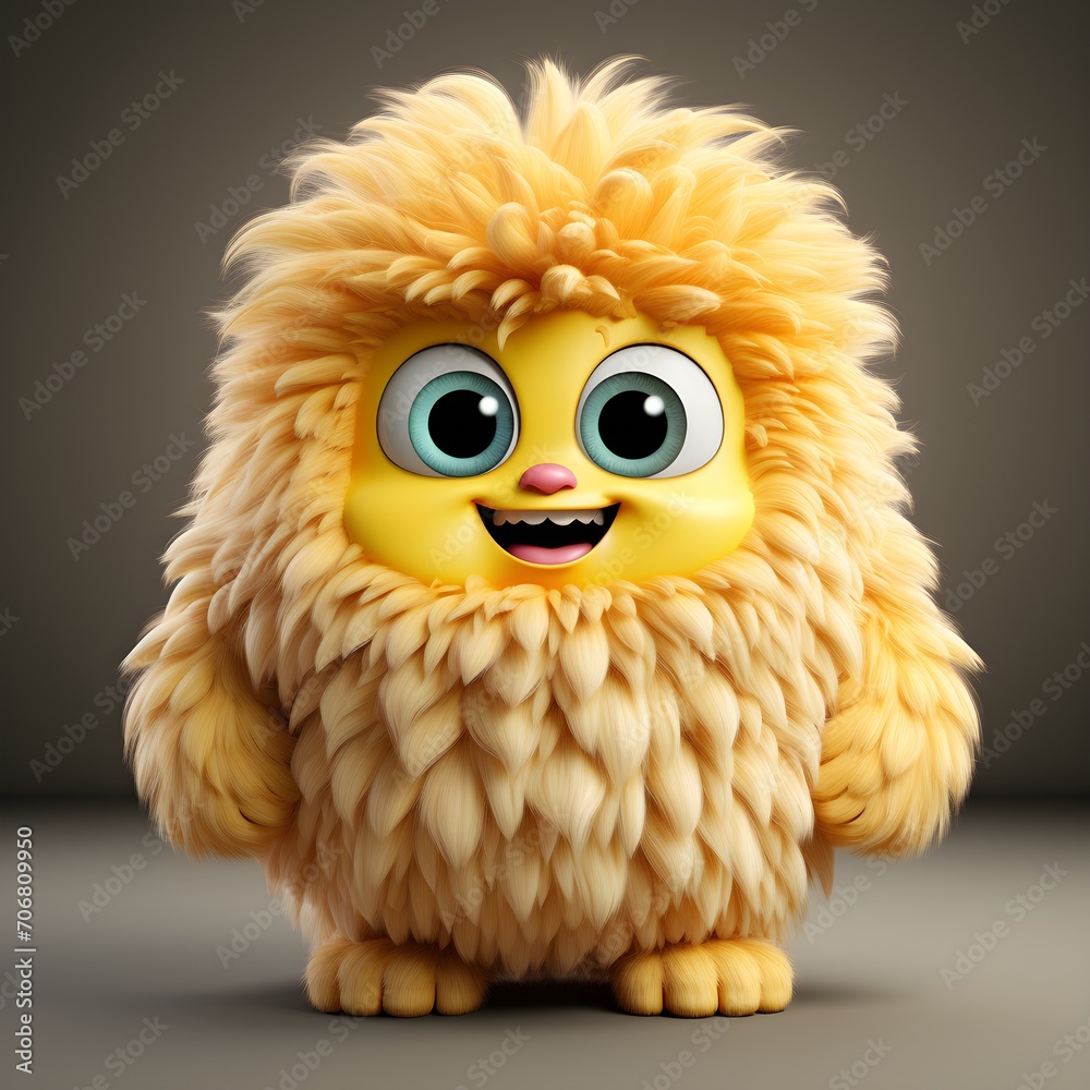 Cute yellow furry monster cartoon character