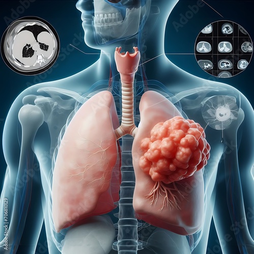 Lung cancer. 3D Illustration of Men Internal Organs, Liver Anatomy