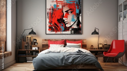 Modern teenagers room interior with comfortable bed
