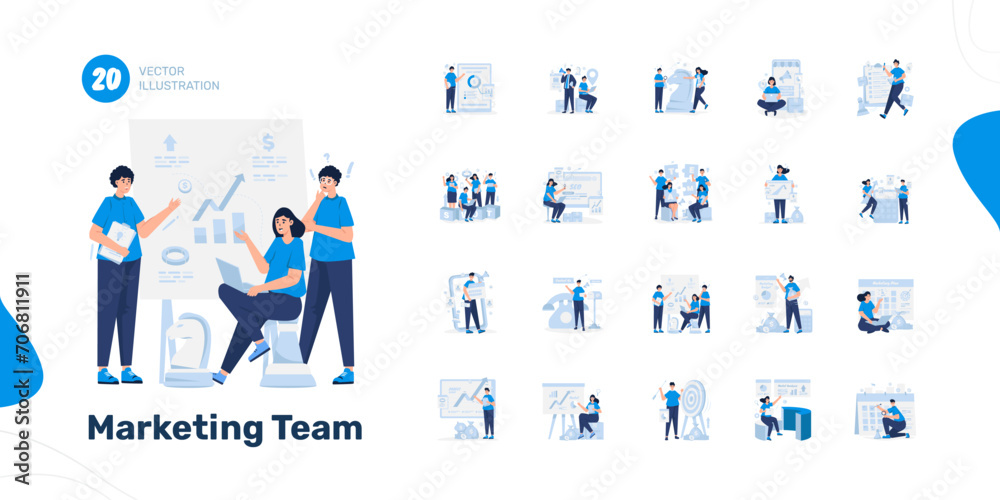 Marketing team business strategy illustration set - obrazy, fototapety, plakaty 