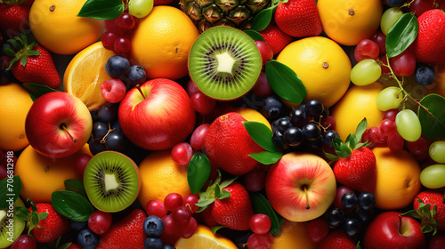 Tasteful Top view fresh fruit composition colorful fruits on light-pink surface