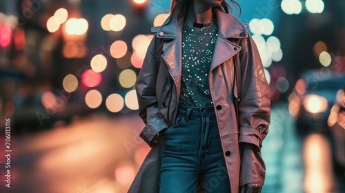 For a more casual vibe, go for a cropped leather trench coat in a pastel hue, paired with a graphic tshirt and mom jeans.