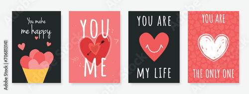 Happy Valentines Day card set. Modern abstract design. Template for ads, branding, banner, cover, label, poster print.