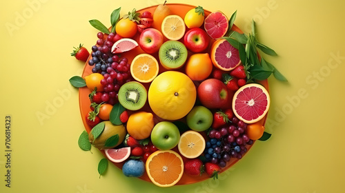 Tasteful Top view different vegetables with fruits on a white background food diet