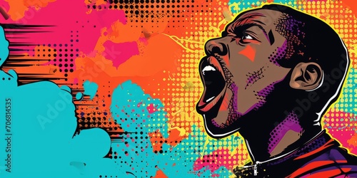 energetic black man expressing frustration on vibrant pop art background  Generative AI