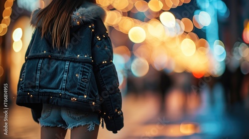 Stay ahead of the fashion game in a recycled polyester puffer coat, paired with distressed denim shorts made from upcycled jeans and trendy accessories made from recycled materials. photo