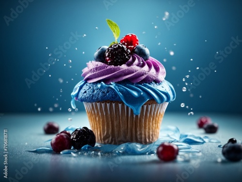 Moist, fluffy, and delicious cupcake, cinematic food photography with studio lighting background photo