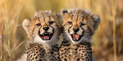 laughing cute baby cheetahs, generative AI