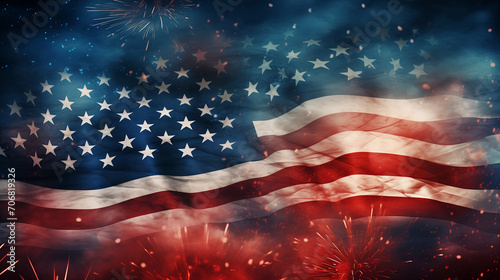 Photographie Celebratory fireworks on background of american flag at usa independence day