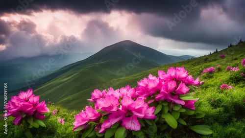 landscape with flowers and clouds