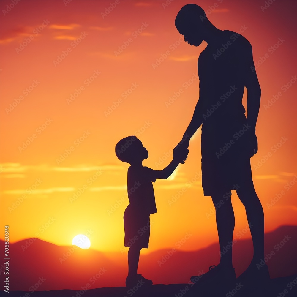 silhouette of a father and son