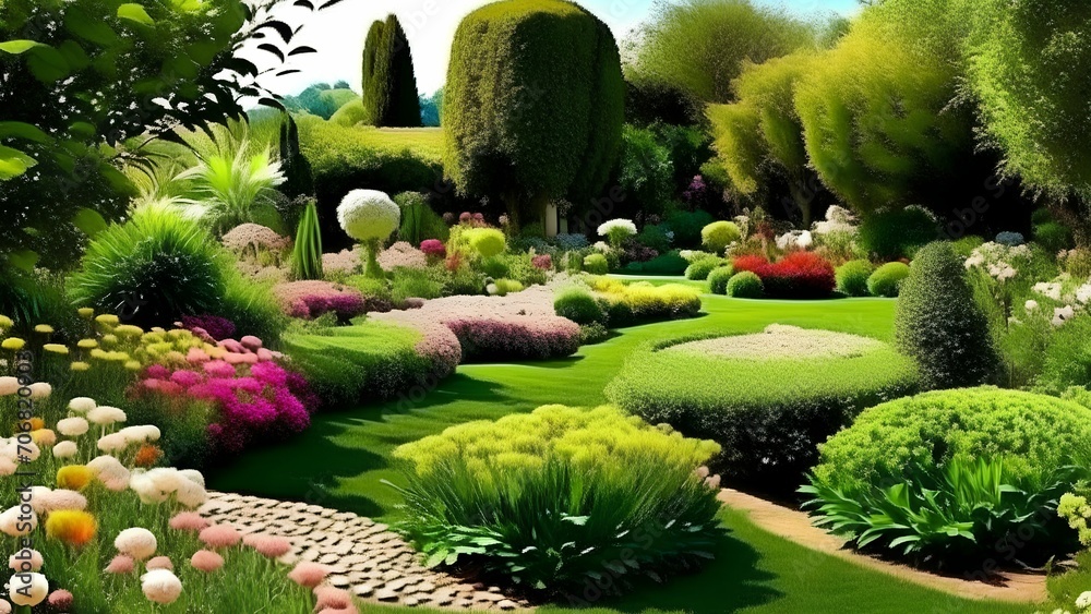 garden with cactus and flowers