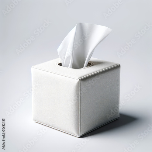 Blank White Canvas Tissue Box Holder on Plain Background - Product Mockup