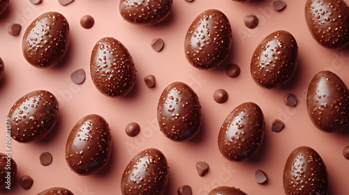 Obraz na płótnie Chocolate Easter eggs banner on old rose background w salonie