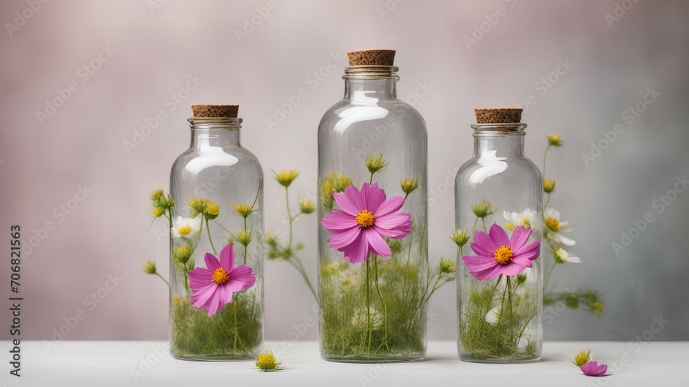 flowers in a glass bottle flowers in a glass bottle