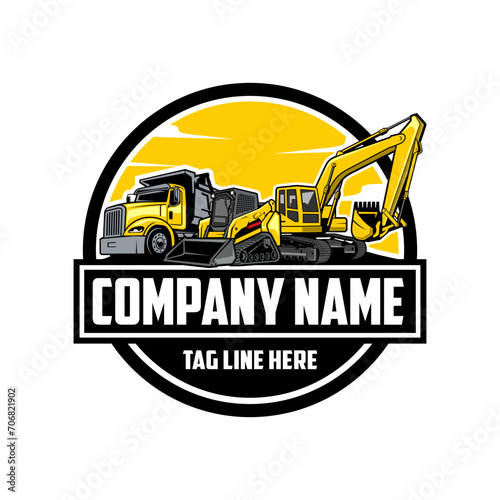 construction machine, Skid steer loader, Exavator, truck company  logo vector image
