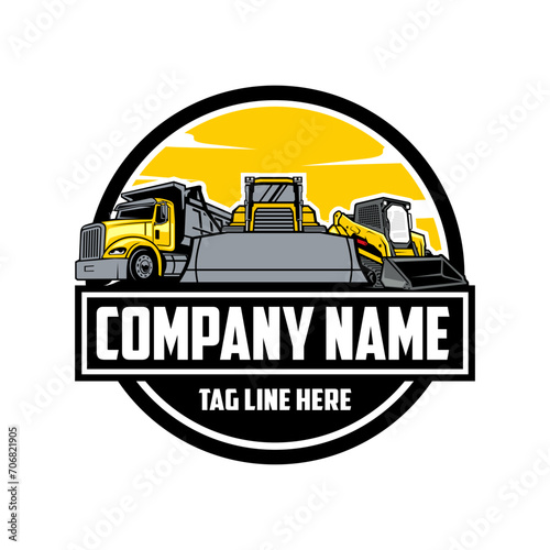 construction machine, Skid steer loader, bulldozer, truck company  logo vector image