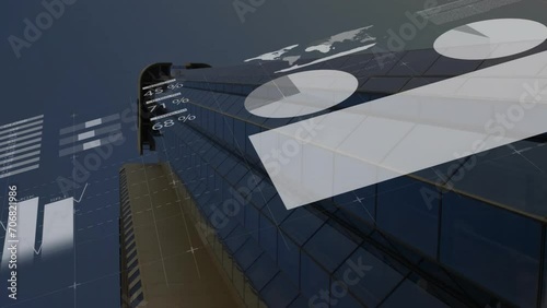 Wallpaper Mural Animation of financial data processing over city office buildings Torontodigital.ca