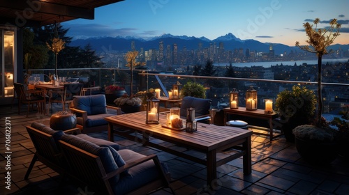 relax on the roof terrace with night city views photo