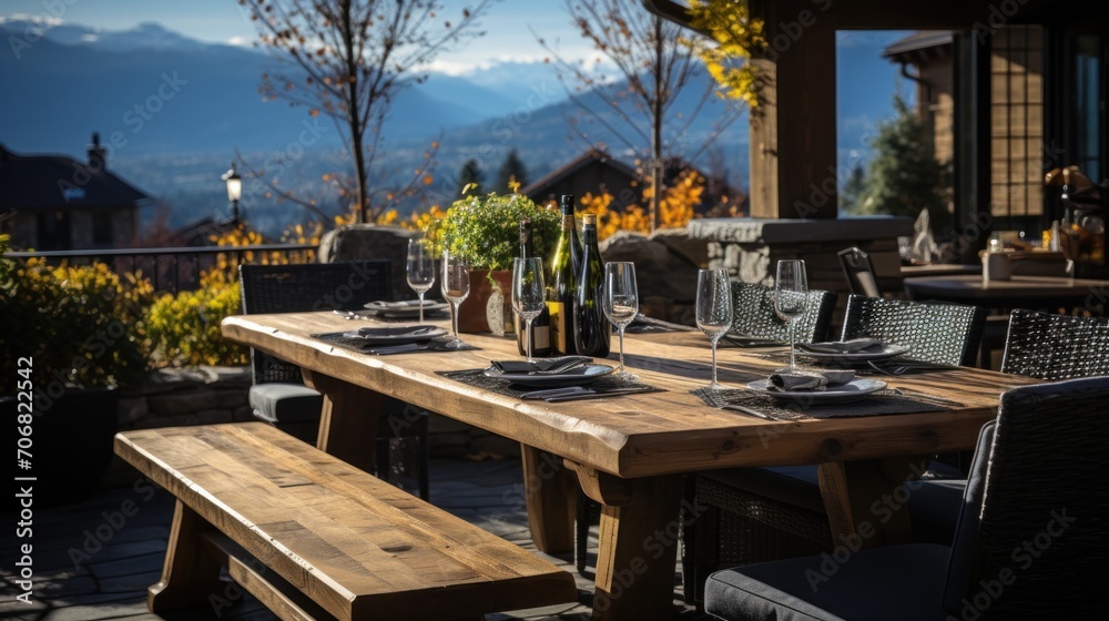 romantic outdoor dining area with mountain views