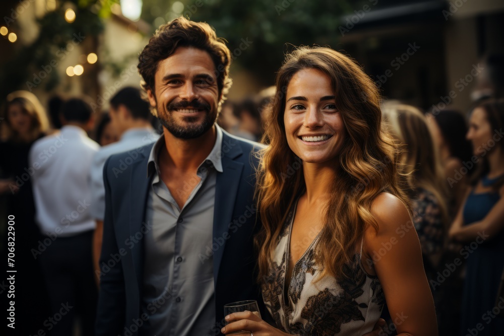 Businesspeople at an outdoor networking event, savoring drinks and contributing to a productive and collaborative atmosphere, Generative AI Businesspeople at an outdoor networking event, savoring drinks and contributing to a productive and collaborative atmosphere, Generative AI