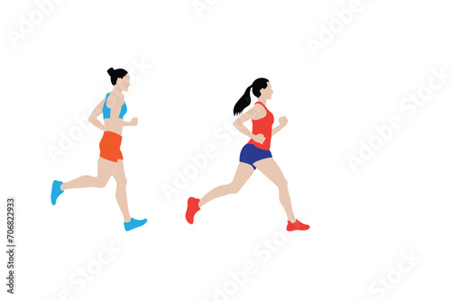 images of female runners. Flat vector icon for woman or woman jogging for fitness apps and websites.