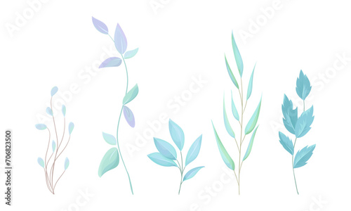 Vector hand drawn watercolor leaves set on white
