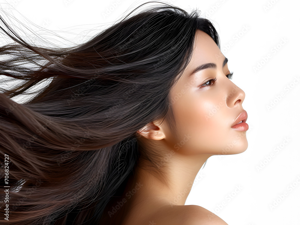 Fototapeta premium 流れるような美しさの黒髪ロングヘアのアジア人女性