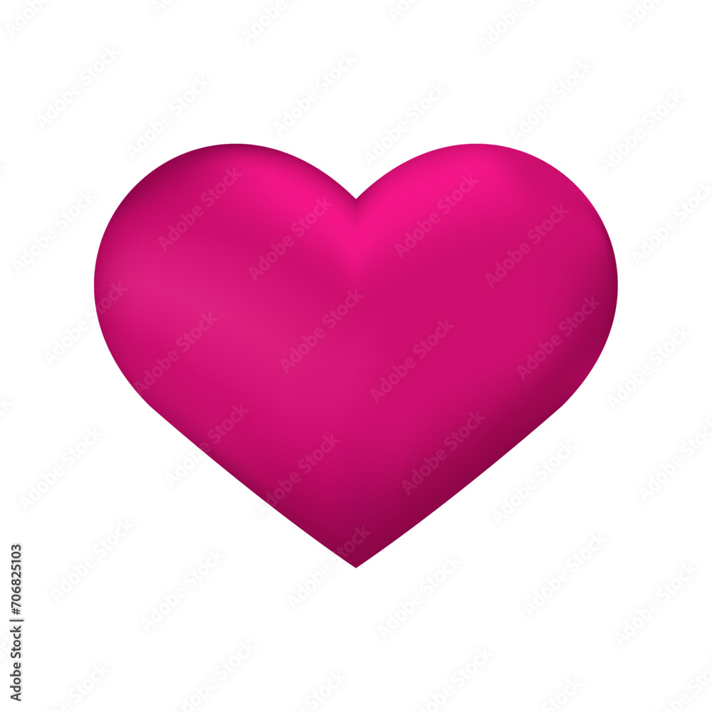 Vector pink 3d heart illustration on white background
