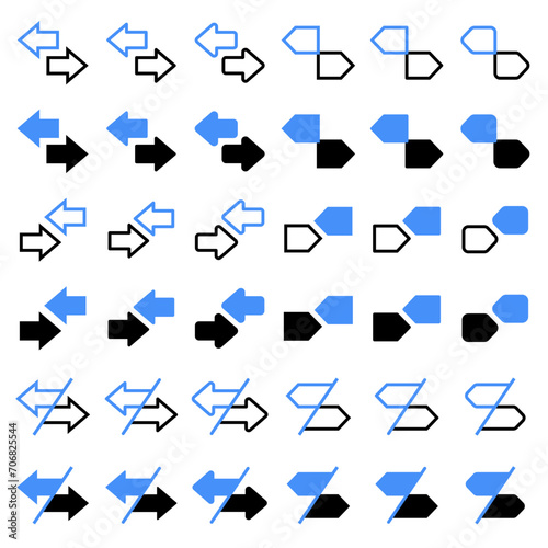 Arrow icon related to the direction of confrontation and collision.
