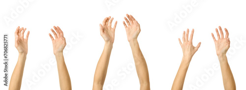 Hands holding something. Multiple images set of female caucasian hand with french manicure showing Hands holding something gesture