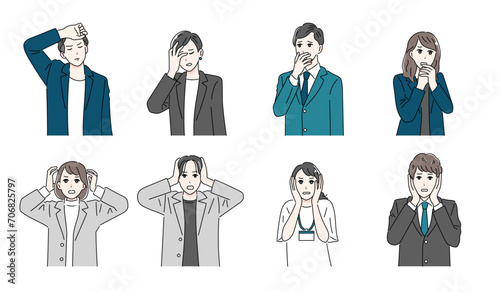 ショックを受けている様々な職種のビシネスパーソンのイラストセット