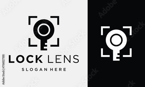 vector safety padlock privacy lock keyhole focus lens frame camera icon logo design