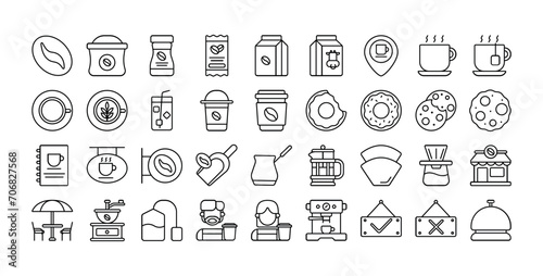 Coffee Shop Icon Set in Lineal Color Style Suitable for web and app icon, presentation, and poster etc.