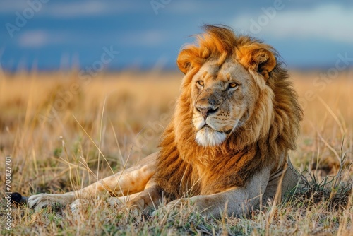 A majestic lion resting in the savannah